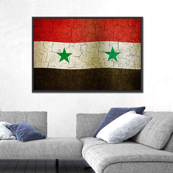 Syrian Flag On A Cracked Grunge Canvas Wall Art-3 Horizontal-Gallery Wrap-25" x 16"-Tiaracle