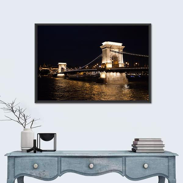 Szechenyi Chain Bridge In Budapest Canvas Wall Art-1 Piece-Floating Frame-36" x 24"-Tiaracle