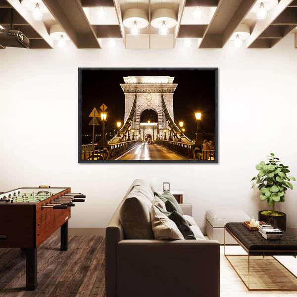 Szechenyi Chain Bridge In Budapest Canvas Wall Art-5 Horizontal-Gallery Wrap-22" x 12"-Tiaracle