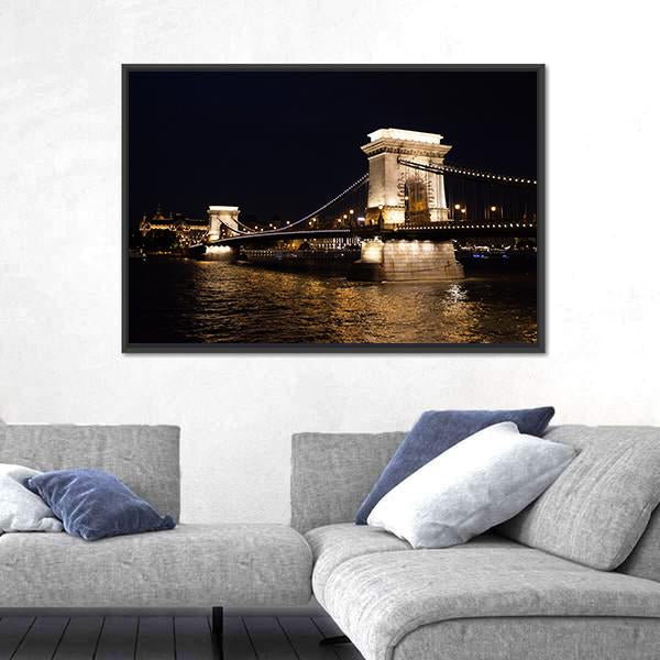 Szechenyi Chain Bridge In Budapest Canvas Wall Art-5 Horizontal-Gallery Wrap-22" x 12"-Tiaracle