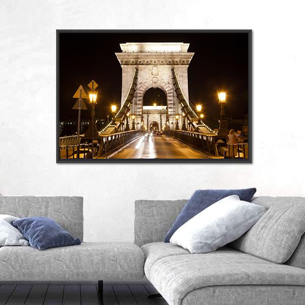 Szechenyi Chain Bridge In Budapest Canvas Wall Art-5 Horizontal-Gallery Wrap-22" x 12"-Tiaracle