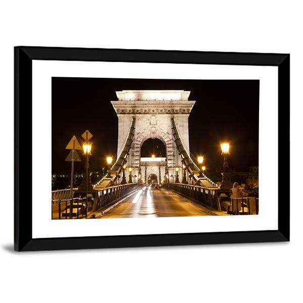 Szechenyi Chain Bridge In Budapest Canvas Wall Art-5 Horizontal-Gallery Wrap-22" x 12"-Tiaracle