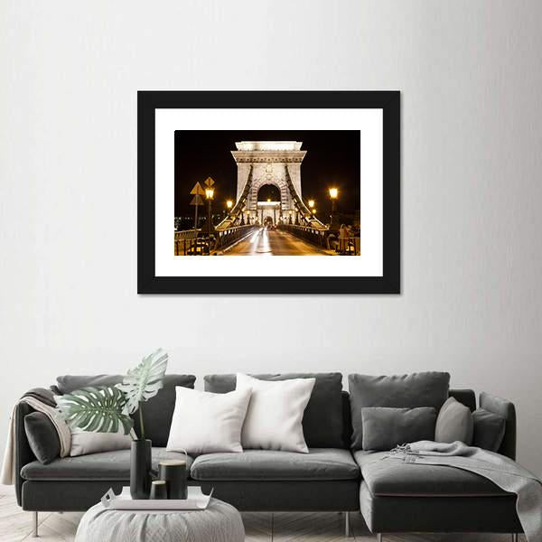 Szechenyi Chain Bridge In Budapest Canvas Wall Art-5 Horizontal-Gallery Wrap-22" x 12"-Tiaracle