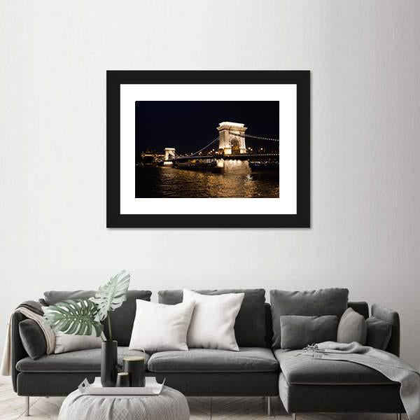 Szechenyi Chain Bridge In Budapest Canvas Wall Art-5 Horizontal-Gallery Wrap-22" x 12"-Tiaracle