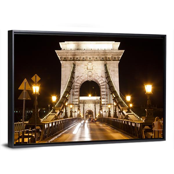 Szechenyi Chain Bridge In Budapest Canvas Wall Art-5 Horizontal-Gallery Wrap-22" x 12"-Tiaracle