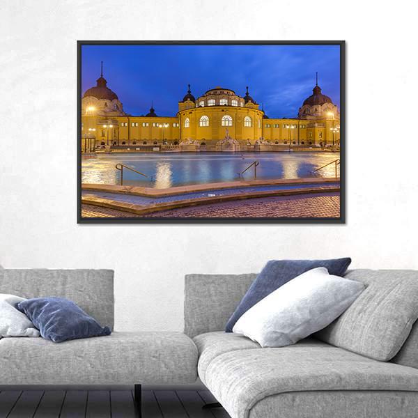 Szechnyi Thermal Bath Spa In Budapest Hungary Canvas Wall Art-5 Horizontal-Gallery Wrap-22" x 12"-Tiaracle