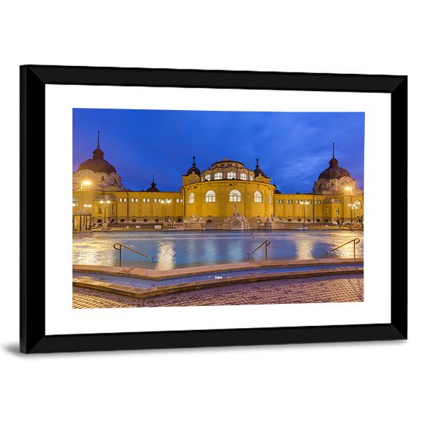 Szechnyi Thermal Bath Spa In Budapest Hungary Canvas Wall Art-5 Horizontal-Gallery Wrap-22" x 12"-Tiaracle