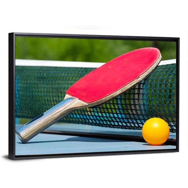Table Tennis Racket And Ball On Net Canvas Wall Art-5 Horizontal-Gallery Wrap-22" x 12"-Tiaracle