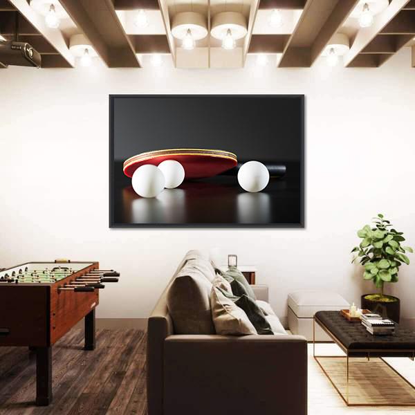 Table Tennis Racket And Balls On Dark Table Canvas Wall Art-5 Horizontal-Gallery Wrap-22" x 12"-Tiaracle