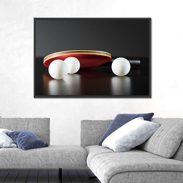 Table Tennis Racket And Balls On Dark Table Canvas Wall Art-5 Horizontal-Gallery Wrap-22&quot; x 12&quot;-Tiaracle