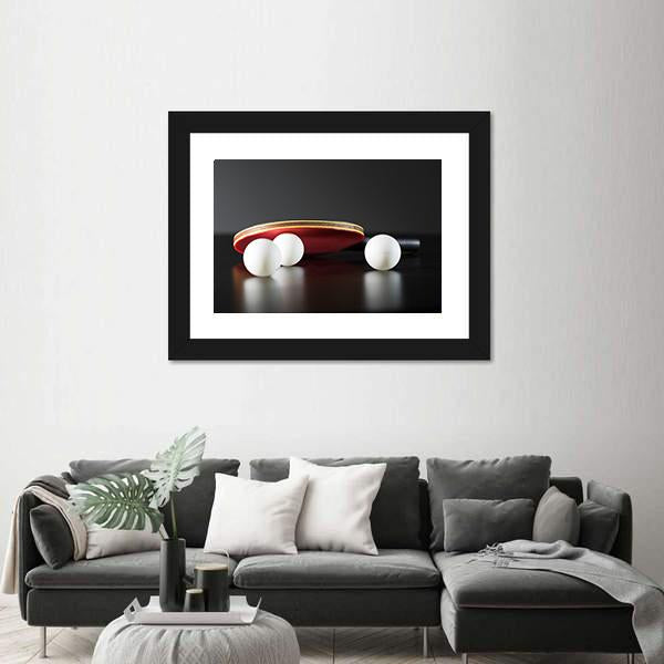 Table Tennis Racket And Balls On Dark Table Canvas Wall Art-5 Horizontal-Gallery Wrap-22&quot; x 12&quot;-Tiaracle
