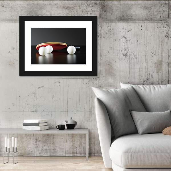 Table Tennis Racket And Balls On Dark Table Canvas Wall Art-5 Horizontal-Gallery Wrap-22" x 12"-Tiaracle