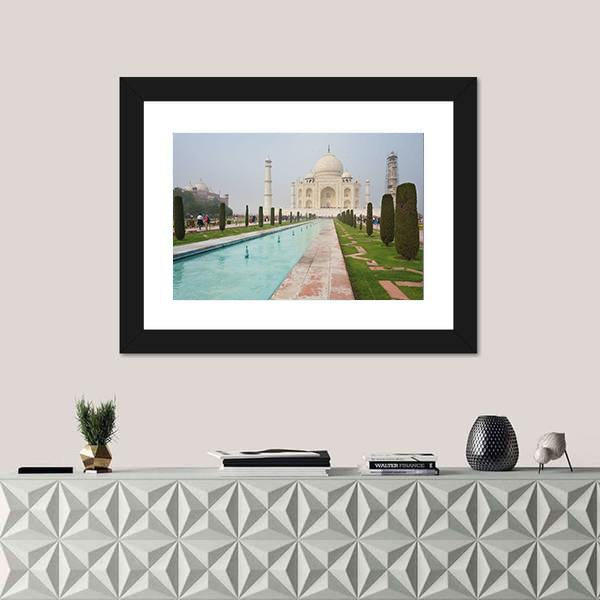 Taj Mahal View Canvas Wall Art-1 Piece-Framed Print-42" x 14"-Tiaracle