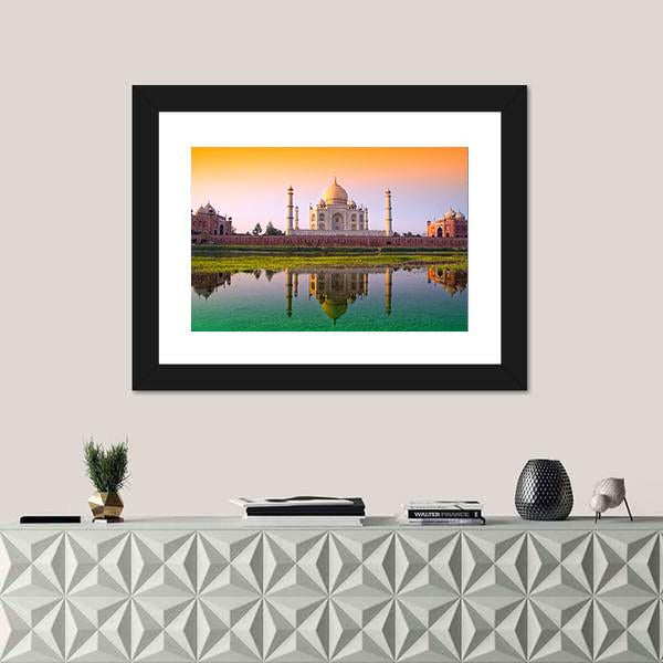 Taj Mahal With Tricolor Canvas Wall Art-1 Piece-Framed Print-30" x 20"-Tiaracle