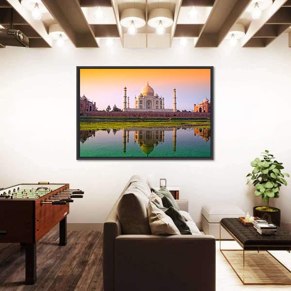 Taj Mahal With Tricolor Canvas Wall Art-5 Horizontal-Gallery Wrap-22" x 12"-Tiaracle