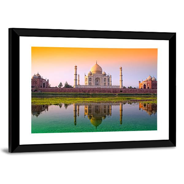 Taj Mahal With Tricolor Canvas Wall Art-5 Horizontal-Gallery Wrap-22" x 12"-Tiaracle