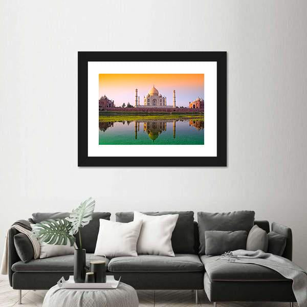 Taj Mahal With Tricolor Canvas Wall Art-5 Horizontal-Gallery Wrap-22" x 12"-Tiaracle