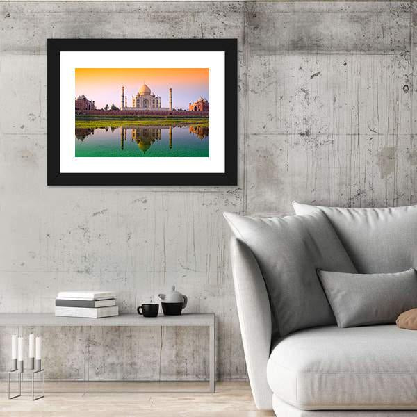Taj Mahal With Tricolor Canvas Wall Art-5 Horizontal-Gallery Wrap-22" x 12"-Tiaracle
