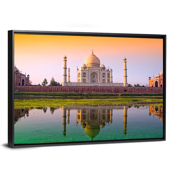 Taj Mahal With Tricolor Canvas Wall Art-5 Horizontal-Gallery Wrap-22" x 12"-Tiaracle