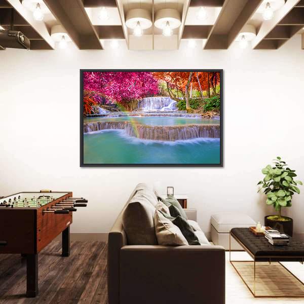 Tat Kuang Si Waterfalls Canvas Wall Art-1 Piece-Floating Frame-36" x 24"-Tiaracle
