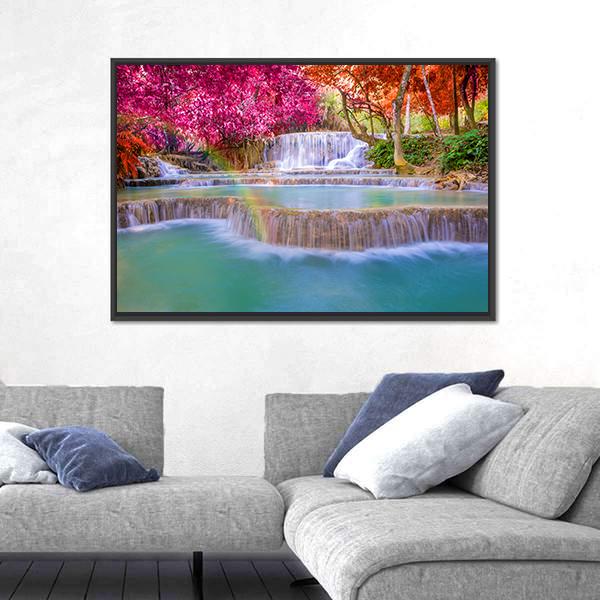 Tat Kuang Si Waterfalls Canvas Wall Art-5 Horizontal-Gallery Wrap-22" x 12"-Tiaracle