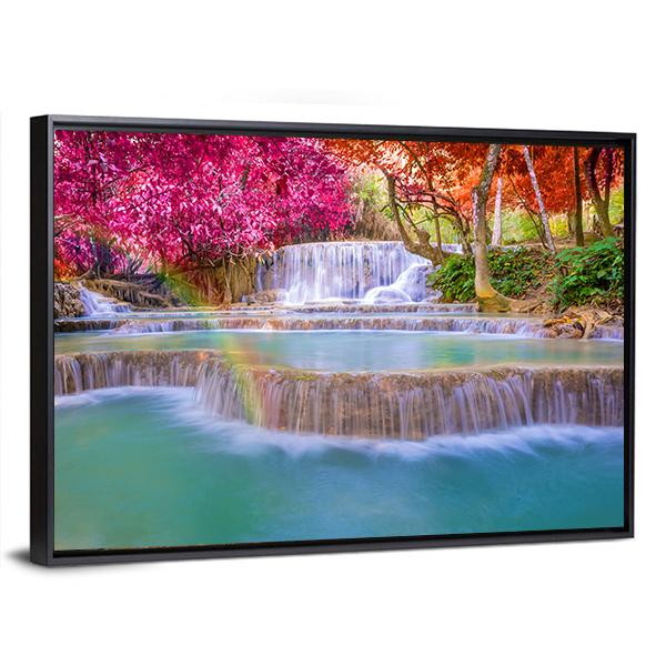 Tat Kuang Si Waterfalls Canvas Wall Art-5 Horizontal-Gallery Wrap-22" x 12"-Tiaracle