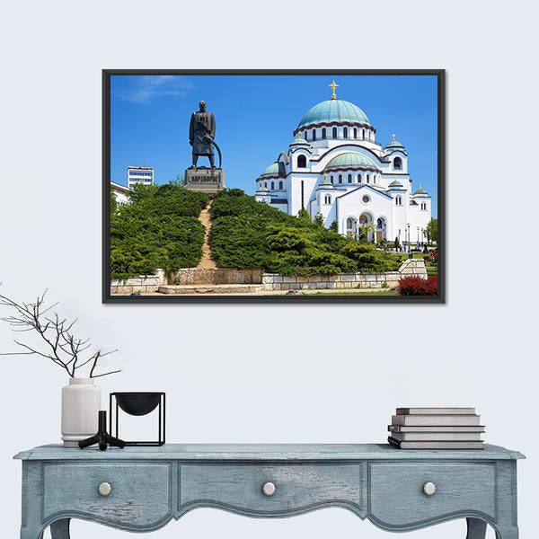 Temple Of Saint Sava Canvas Wall Art-1 Piece-Floating Frame-24" x 16"-Tiaracle