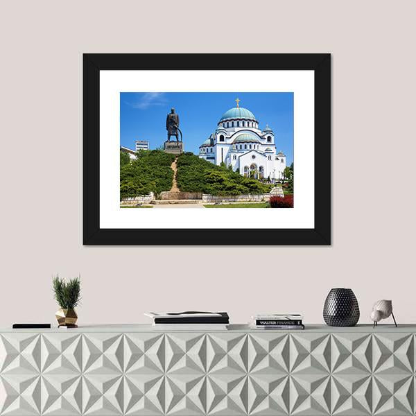Temple Of Saint Sava Canvas Wall Art-1 Piece-Framed Print-20" x 16"-Tiaracle