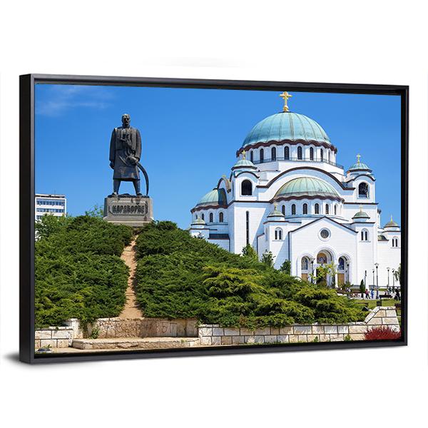 Temple Of Saint Sava Canvas Wall Art-3 Horizontal-Gallery Wrap-25" x 16"-Tiaracle