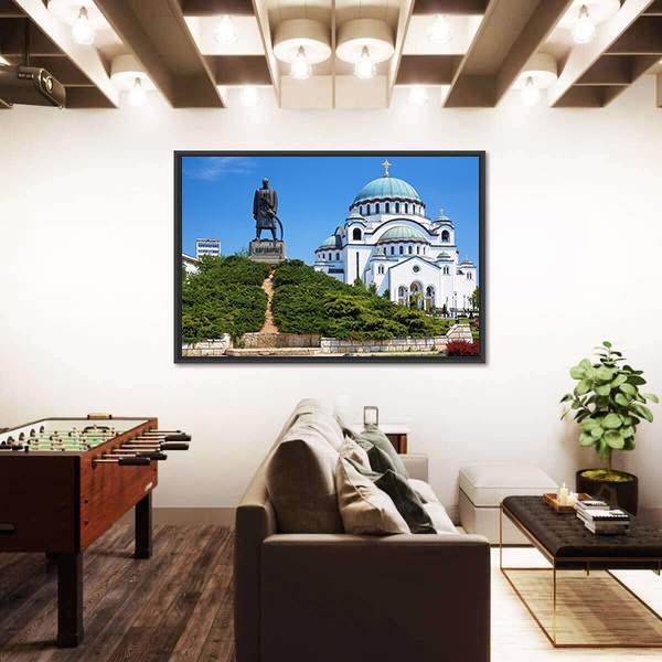 Temple Of Saint Sava Canvas Wall Art-3 Horizontal-Gallery Wrap-25" x 16"-Tiaracle