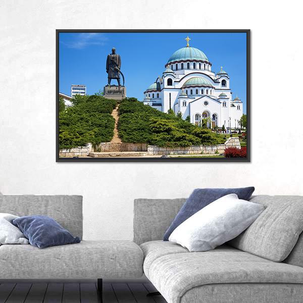 Temple Of Saint Sava Canvas Wall Art-3 Horizontal-Gallery Wrap-25" x 16"-Tiaracle