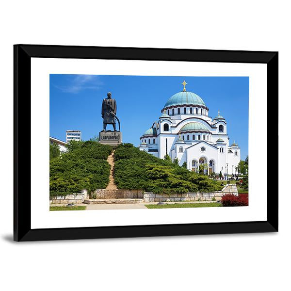 Temple Of Saint Sava Canvas Wall Art-3 Horizontal-Gallery Wrap-25" x 16"-Tiaracle