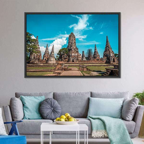 Temples During Sunny Day Ayutthaya Canvas Wall Art-5 Horizontal-Gallery Wrap-22" x 12"-Tiaracle