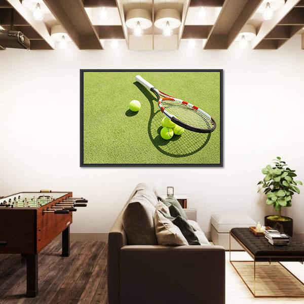 Tennis Racket And Balls Canvas Wall Art-5 Horizontal-Gallery Wrap-22" x 12"-Tiaracle