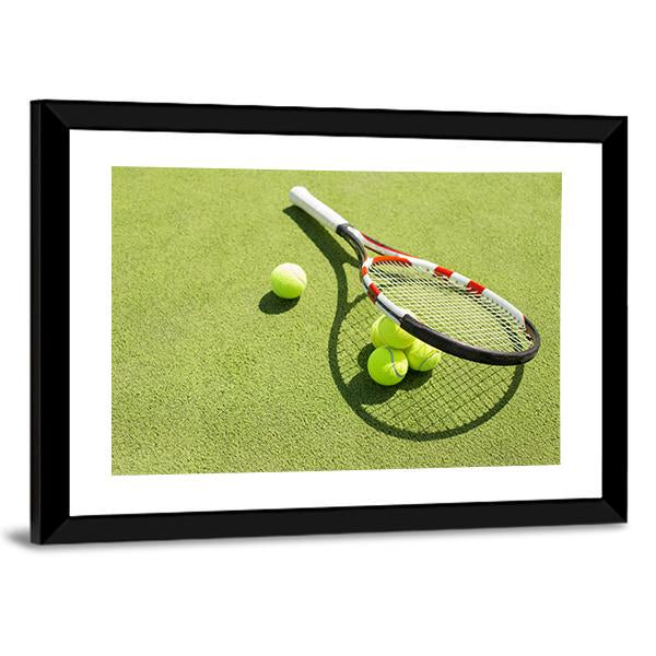 Tennis Racket And Balls Canvas Wall Art-5 Horizontal-Gallery Wrap-22" x 12"-Tiaracle