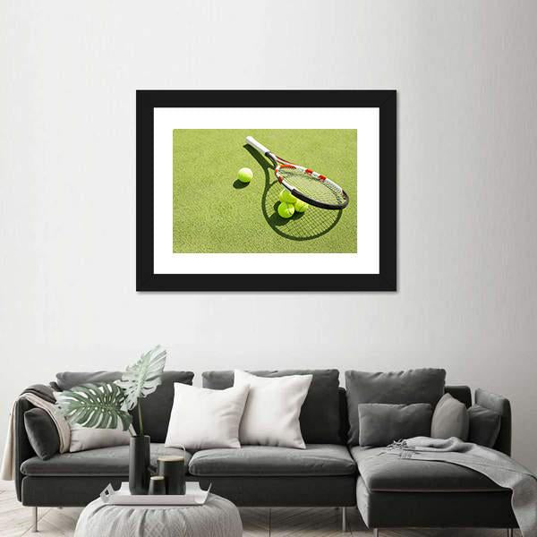 Tennis Racket And Balls Canvas Wall Art-5 Horizontal-Gallery Wrap-22" x 12"-Tiaracle