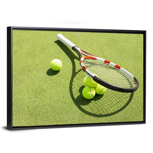 Tennis Racket And Balls Canvas Wall Art-5 Horizontal-Gallery Wrap-22" x 12"-Tiaracle