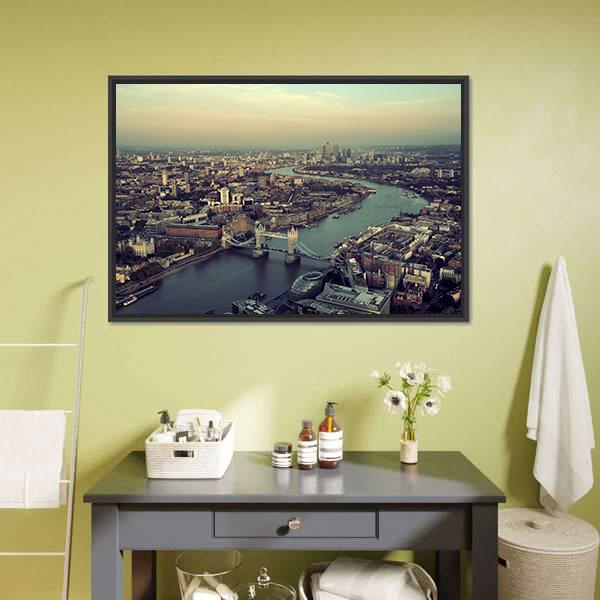 Thames River Aerial View Canvas Wall Art-1 Piece-Floating Frame-36" x 24"-Tiaracle