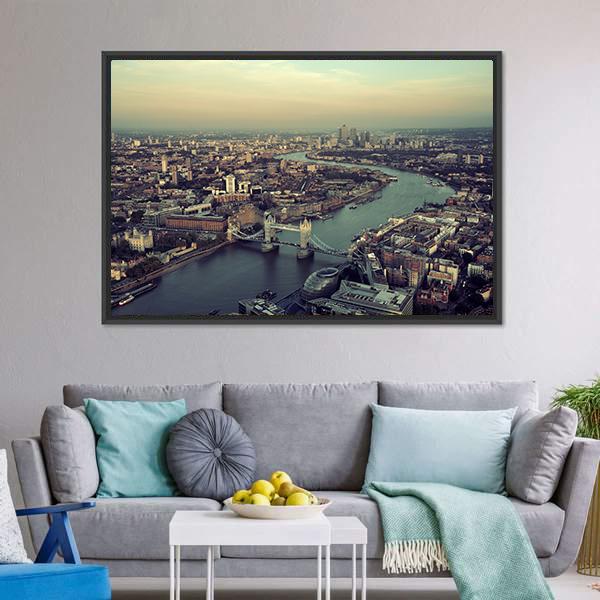 Thames River Aerial View Canvas Wall Art-5 Horizontal-Gallery Wrap-22" x 12"-Tiaracle