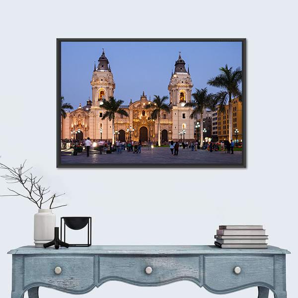 The Basilica Cathedral of Lima Canvas Wall Art-1 Piece-Floating Frame-36" x 24"-Tiaracle