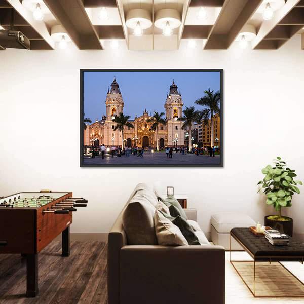 The Basilica Cathedral of Lima Canvas Wall Art-5 Horizontal-Gallery Wrap-22" x 12"-Tiaracle