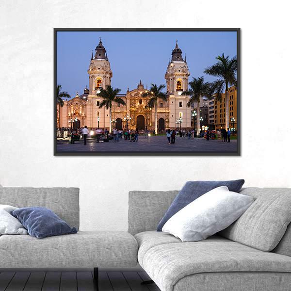 The Basilica Cathedral of Lima Canvas Wall Art-5 Horizontal-Gallery Wrap-22" x 12"-Tiaracle