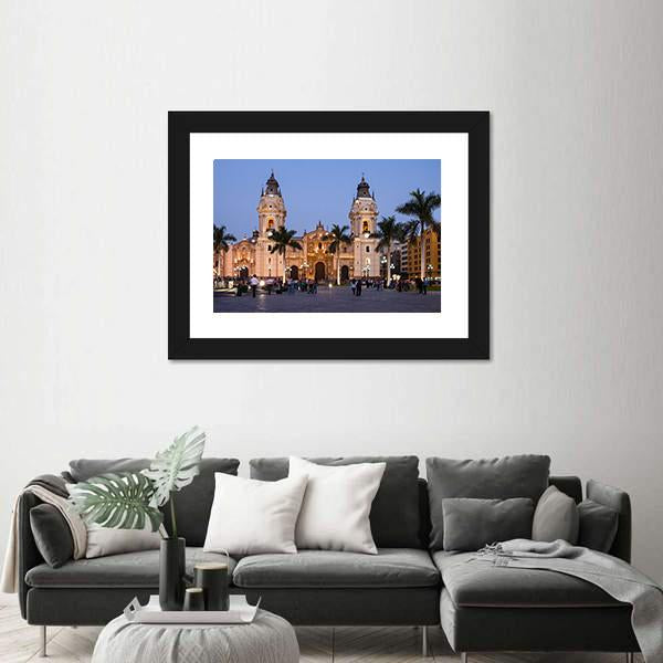 The Basilica Cathedral of Lima Canvas Wall Art-5 Horizontal-Gallery Wrap-22" x 12"-Tiaracle