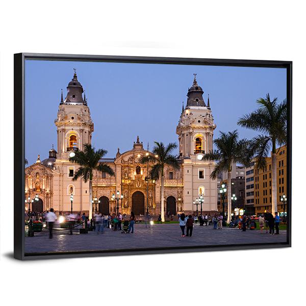 The Basilica Cathedral of Lima Canvas Wall Art-5 Horizontal-Gallery Wrap-22" x 12"-Tiaracle