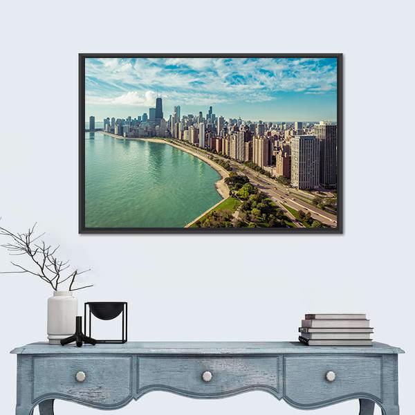 The Chicago Skyline Canvas Wall Art-1 Piece-Floating Frame-36" x 24"-Tiaracle