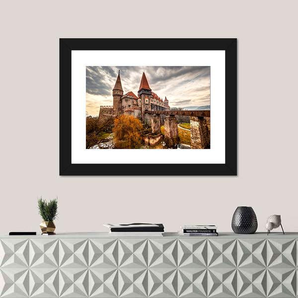 The Corvinesti Castle Romania Canvas Wall Art-1 Piece-Framed Print-30" x 20"-Tiaracle