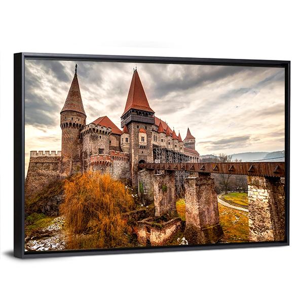 The Corvinesti Castle Romania Canvas Wall Art-5 Horizontal-Gallery Wrap-22" x 12"-Tiaracle