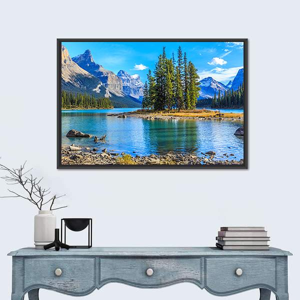 The Maligne Lake Canvas Wall Art-1 Piece-Floating Frame-36" x 24"-Tiaracle