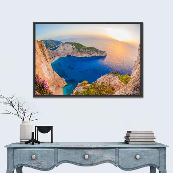 The Navagio Beach With The Shipwreck Canvas Wall Art-1 Piece-Floating Frame-36" x 24"-Tiaracle