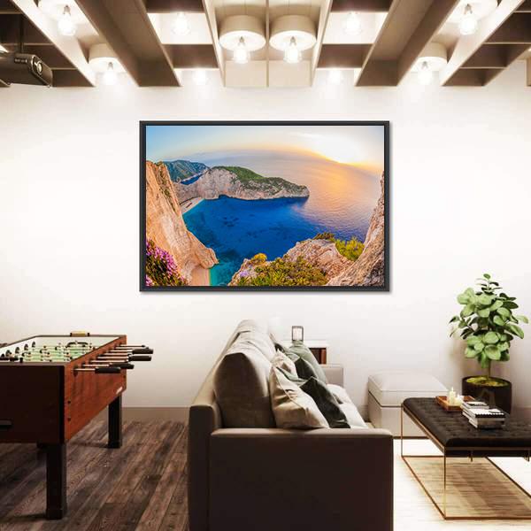 The Navagio Beach With The Shipwreck Canvas Wall Art-5 Horizontal-Gallery Wrap-22" x 12"-Tiaracle
